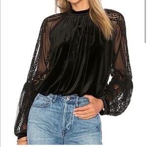 Free People black velvet top with lace sleeves